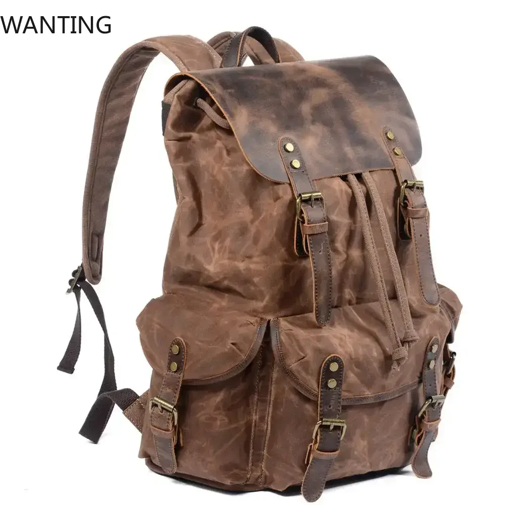 CHCĘ woskowane olejem plecaki podróżne dla studentów o dużej pojemności wodoodporne plecaki na laptopa plecaki ze skóry z czystego bawełnianego płótna