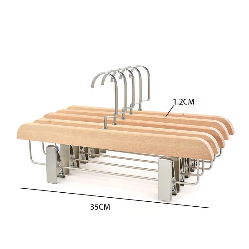 5/10pcs Wooden Hangers Pant Organizer Wardrobe Clothes Save Space Pant Rack,Metal Flat Hook Solid Wood