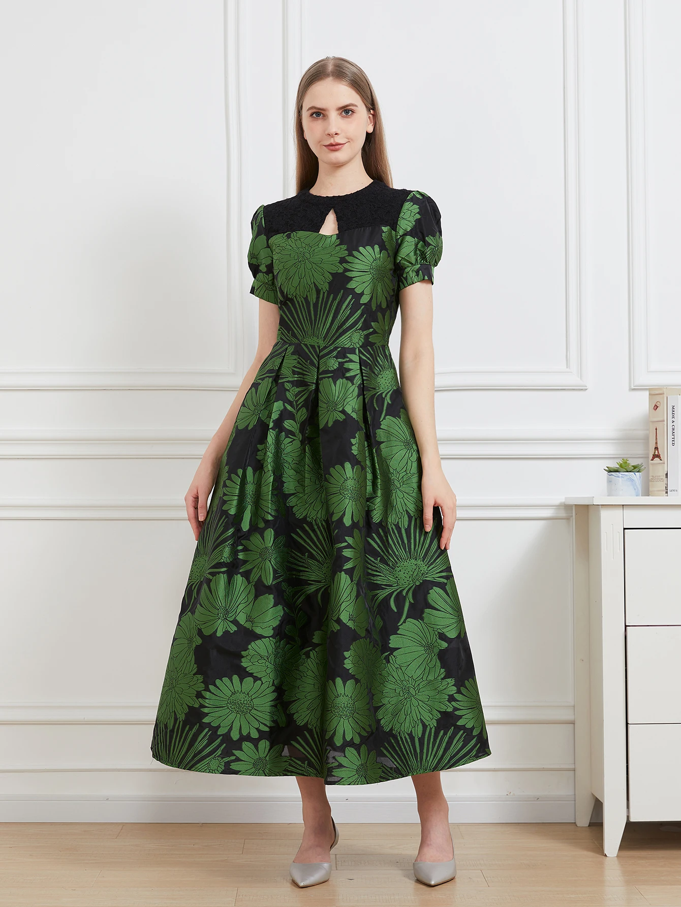 DEVCHATA Frauen Organza Lange Maxi Kleid Party Mode Spitze Patchwork Sommer Puff Sleeve Neue Ankunft Elegante Abend Vestido – Detail 6