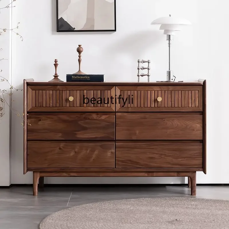 

R11 North America Black Walnut Chest of Six Drawers Solid Wood Locker Storage Cabinet Nordic Side Cabinet Bedroom Wall