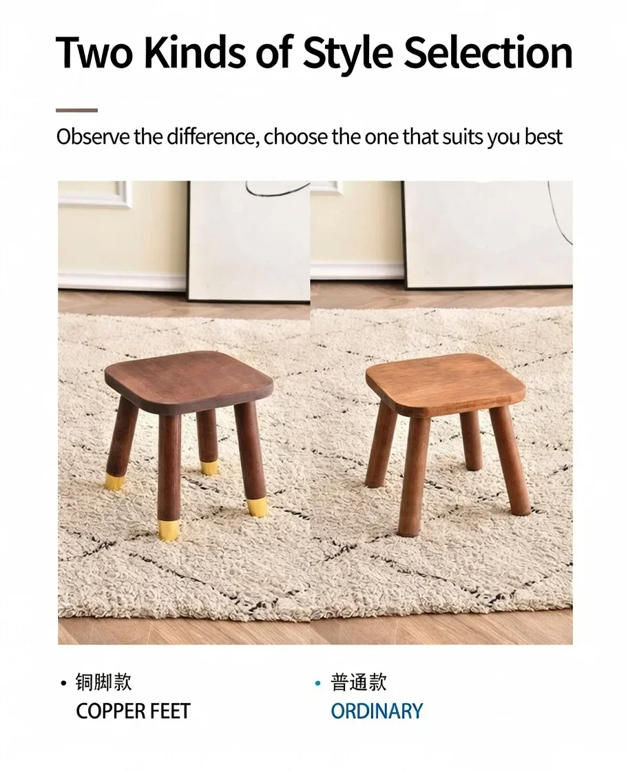Solid wood children’s stool, Nordic round bench, natural finish, home shoe-changing seat