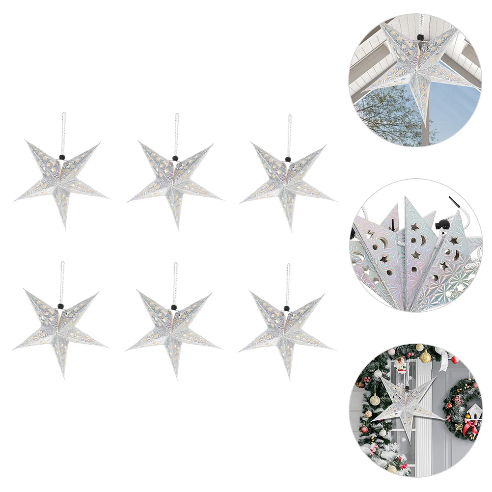 

6pcs Five-Pointed Star Lampshade Pendant Stereoscopic Paper Hanging Ornament For Xmas Ceiling Decor Party Home Office Shop