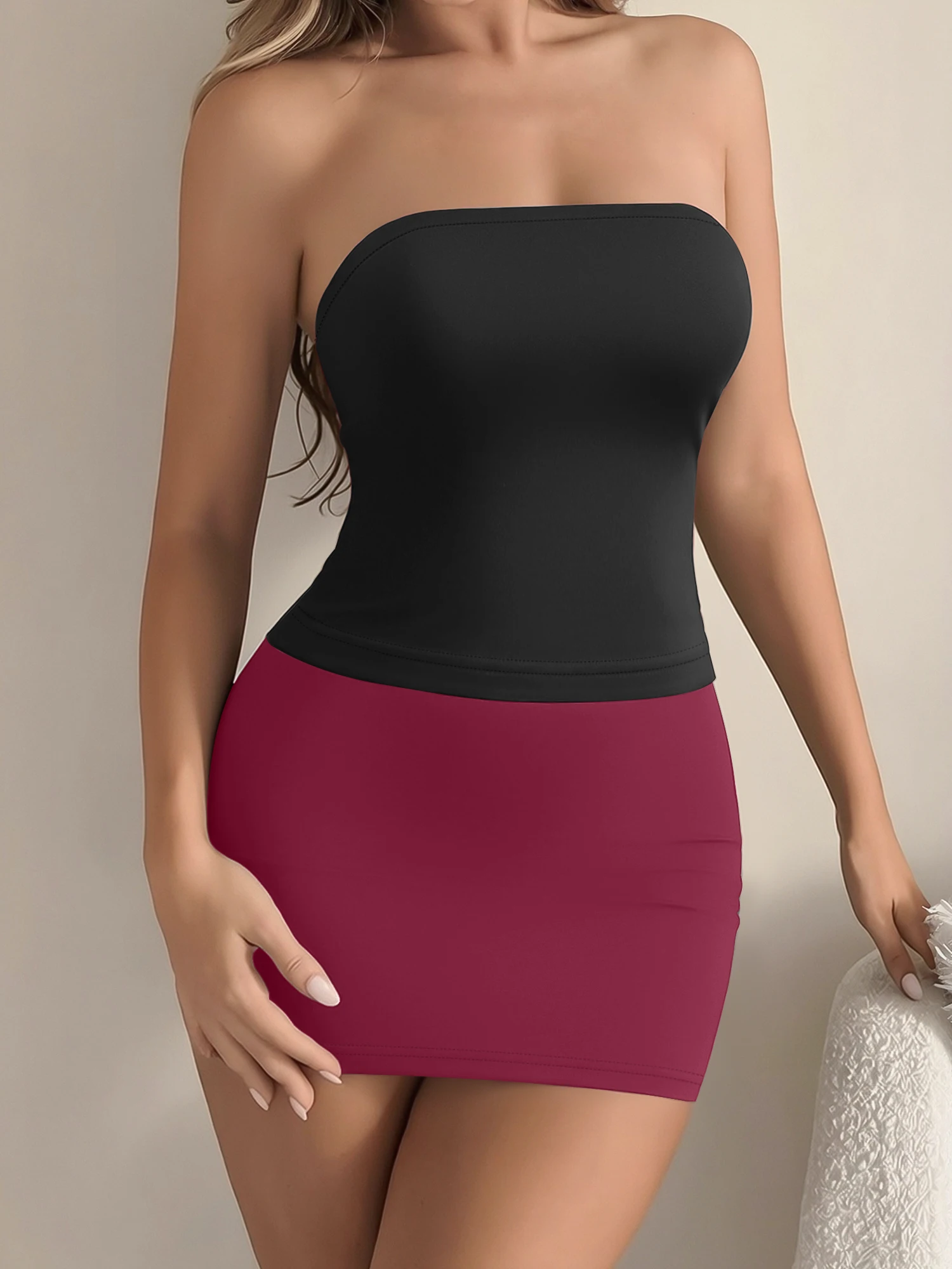 Urban Fashion Co-Ord, Slim Tube Top, Stretch Mini Skirt, Summer Shopping Hangout Attire