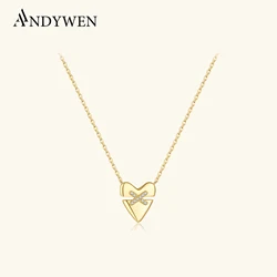 ANDYWEN 925 Sterling Silver Irregular Heart Pendant CZ Zircon Long Necklace Women 2024 Winter Luxury Fine New Year Jewelry Gift