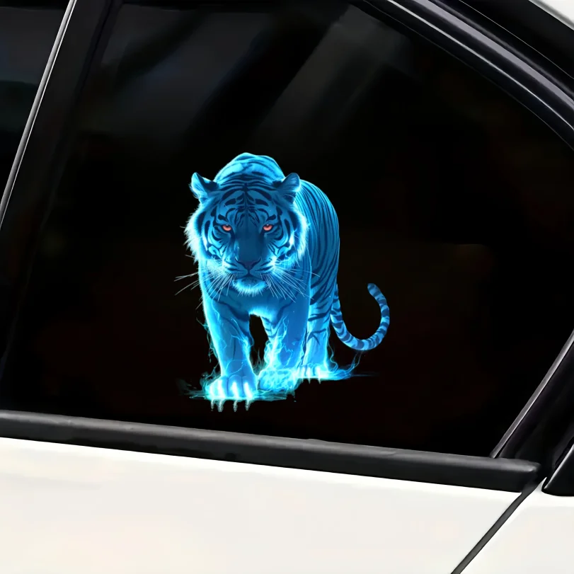 Blue Flame Tiger Motorcycle Stickers Waterproof for Scooter Fuel Tank Durable Vinyl Decals DIY Car Window Bumper Body Decoration