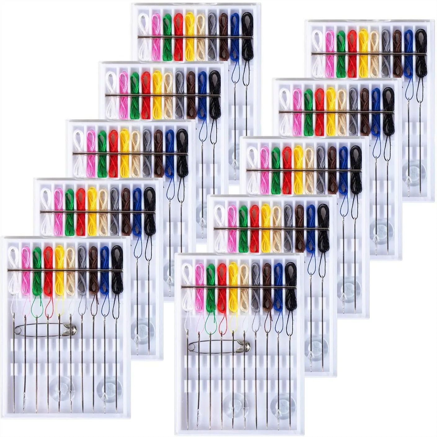 

Pre-Threaded Sewing Kit 10 Boxes with Needles and Buttons for Travel and Home Quick Fixes