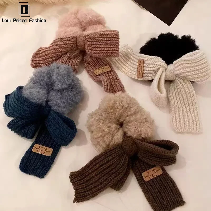 Autumn And Winter Gentle Knitted Wool Bow Hair Rope Girl's Sweet And Versatile Large Hair Ring Head Rope Hair Rubber Band