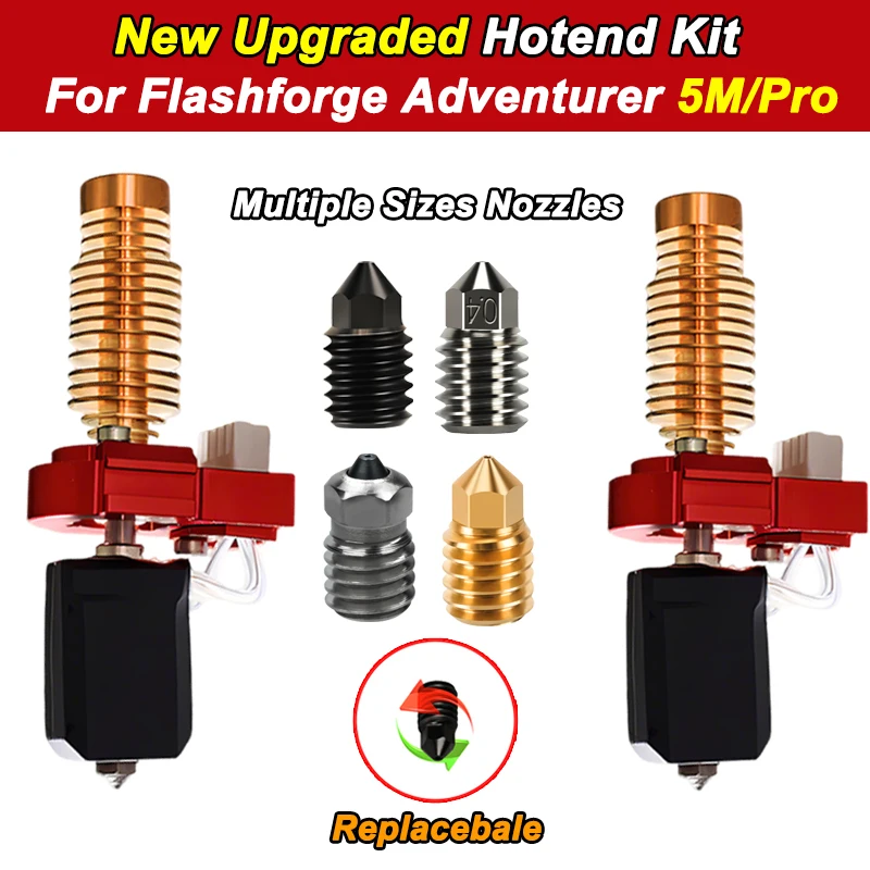 

Новое обновление Hotend для печатной головки Flashforge Adventurer 5M/5M Pro 280 ℃ Комплект керамического нагревательного блока AD5M, сопло из твердой стали, горячее