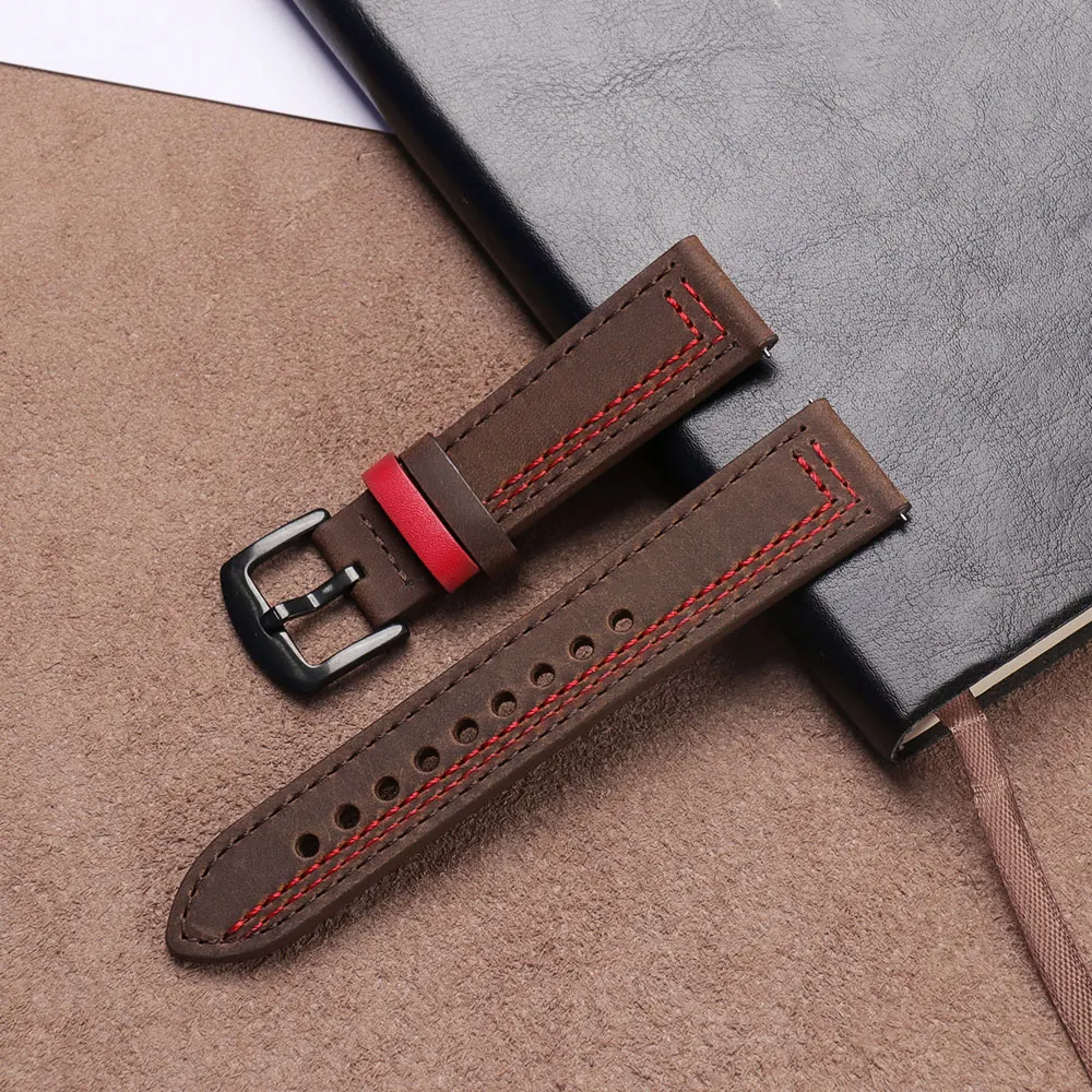 20mm 22mm Leather band for Samsung Galaxy watch 4 5 6/classic/Active 2 46 42 40 44mm for vintage bracelet Amazfit GTS 2/3 strap