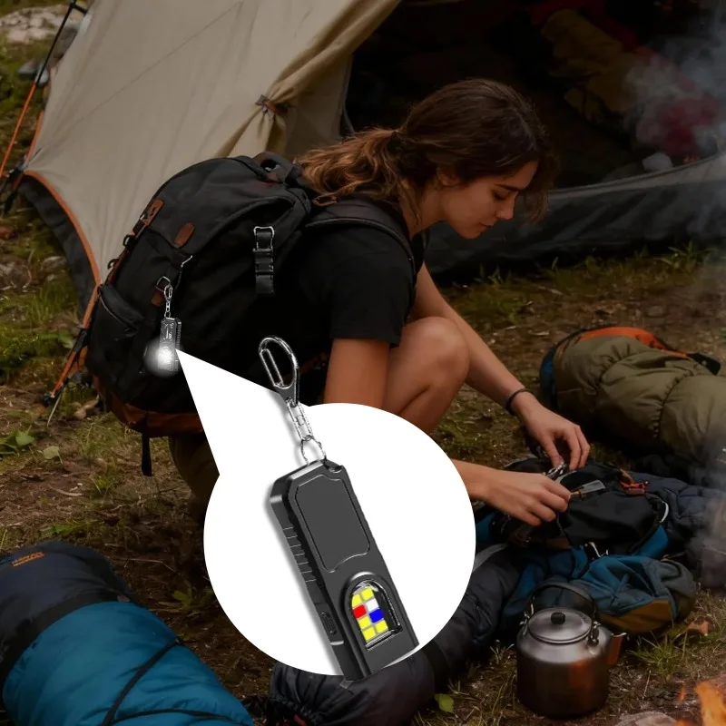 New Multifunctional COB LED Keychain Flashlight Rechargeable Hanging Work Light Fit For Outdoor Or Indoor Night Work Use