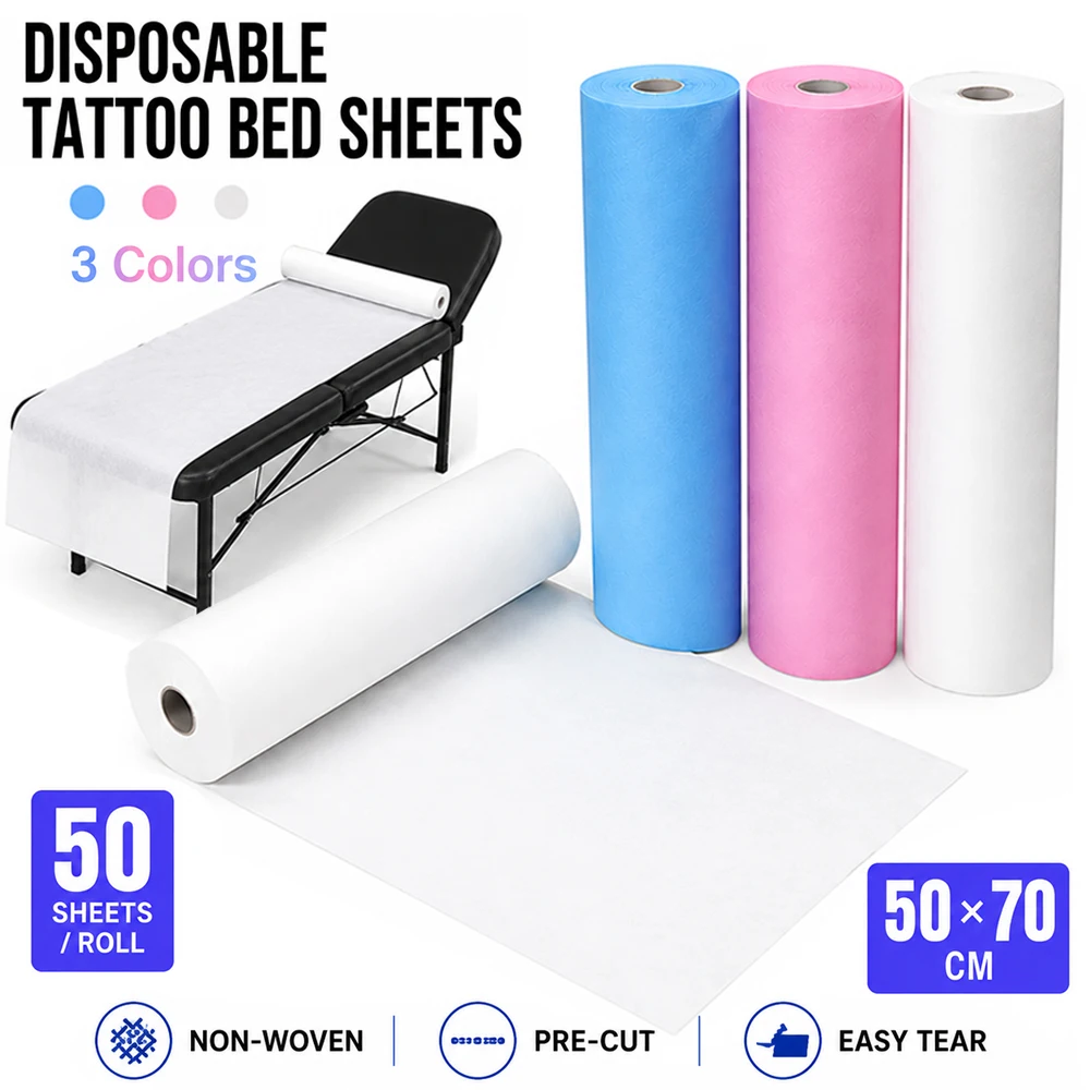 50pcs/roll Disposable Tattoo Beauty Salon Bed Sheets Non-Woven Table Cover Paper Roll for SPA Eyelash Extension Tattoo Supply