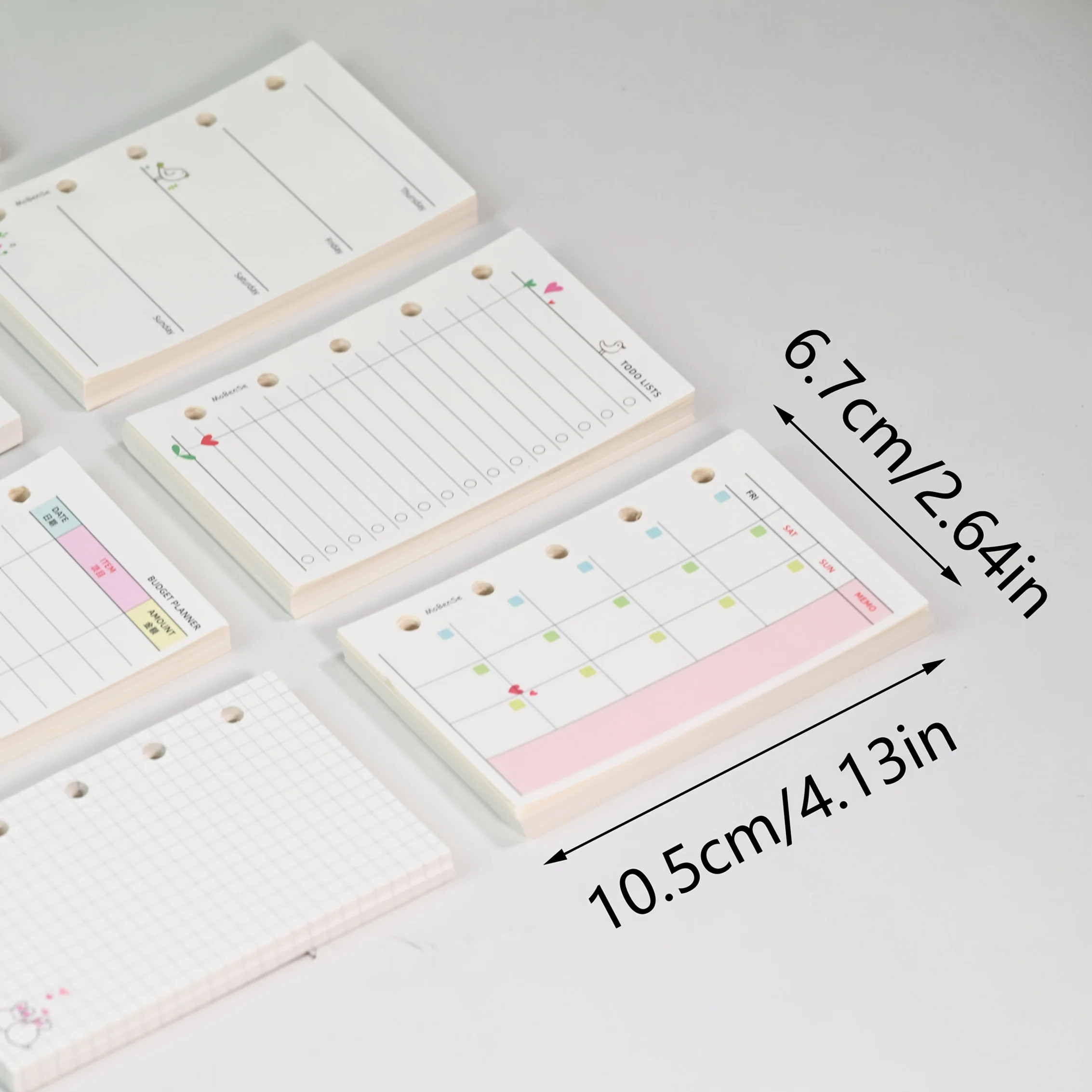 5-Hole Mini Loose Leaf Refill Paper, Cute Cartoon Planner Inserts, Weekly Daily Budget Grid Refills for M5 Pocket Binder Journal