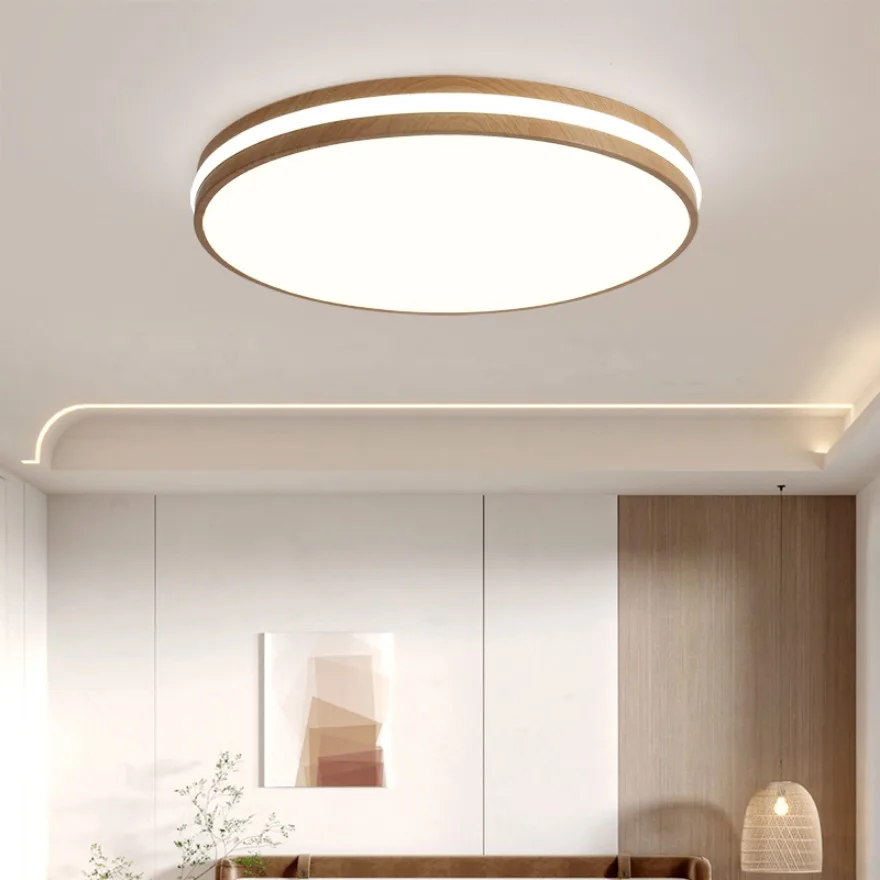 الشمال الخشب الحبوب LED ضوء السقف عكس الضوء غرفة المعيشة غرفة نوم دراسة المطبخ غرفة الطعام ديكور المنزل مصباح السقف الدائري