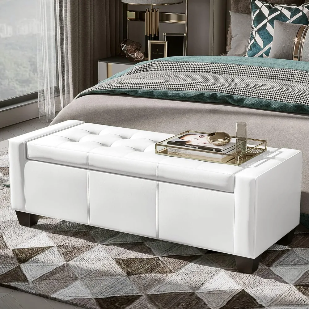 

51" Ottoman with Storage, Storage Ottoman Bench with Safty Hinge, Faux Leather Upholstered Entryway Bench, Customized