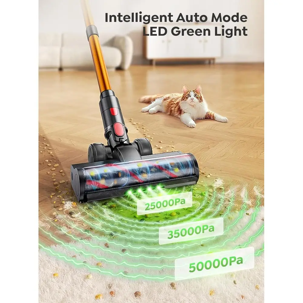 مكنسة كهربائية لاسلكية مطورة بقدرة 600 وات 50 كيلو باسكال، وقت تشغيل 65 دقيقة، خرطوم 3.3 قدم، شاشة لمس LED، حامل جداري لتنظيف المنزل والسيارة