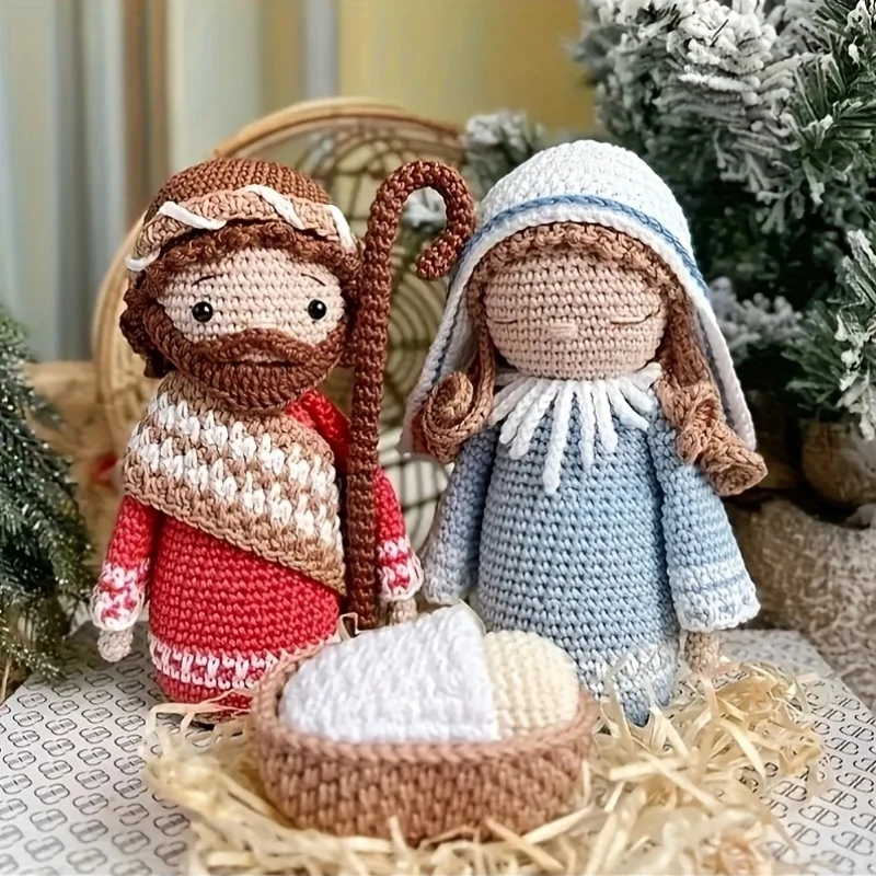 6-Piece Set - Jesus Birth Scene Crochet Kit Includes Donkey Sheep Mary - Beginner Crochet Instructions English Paper Tutorial - DIY Crafting Materials - Perfect For Holidays Halloween Christmas - Includes Basic Tutorial Video - Modern Home Decor - Ideal