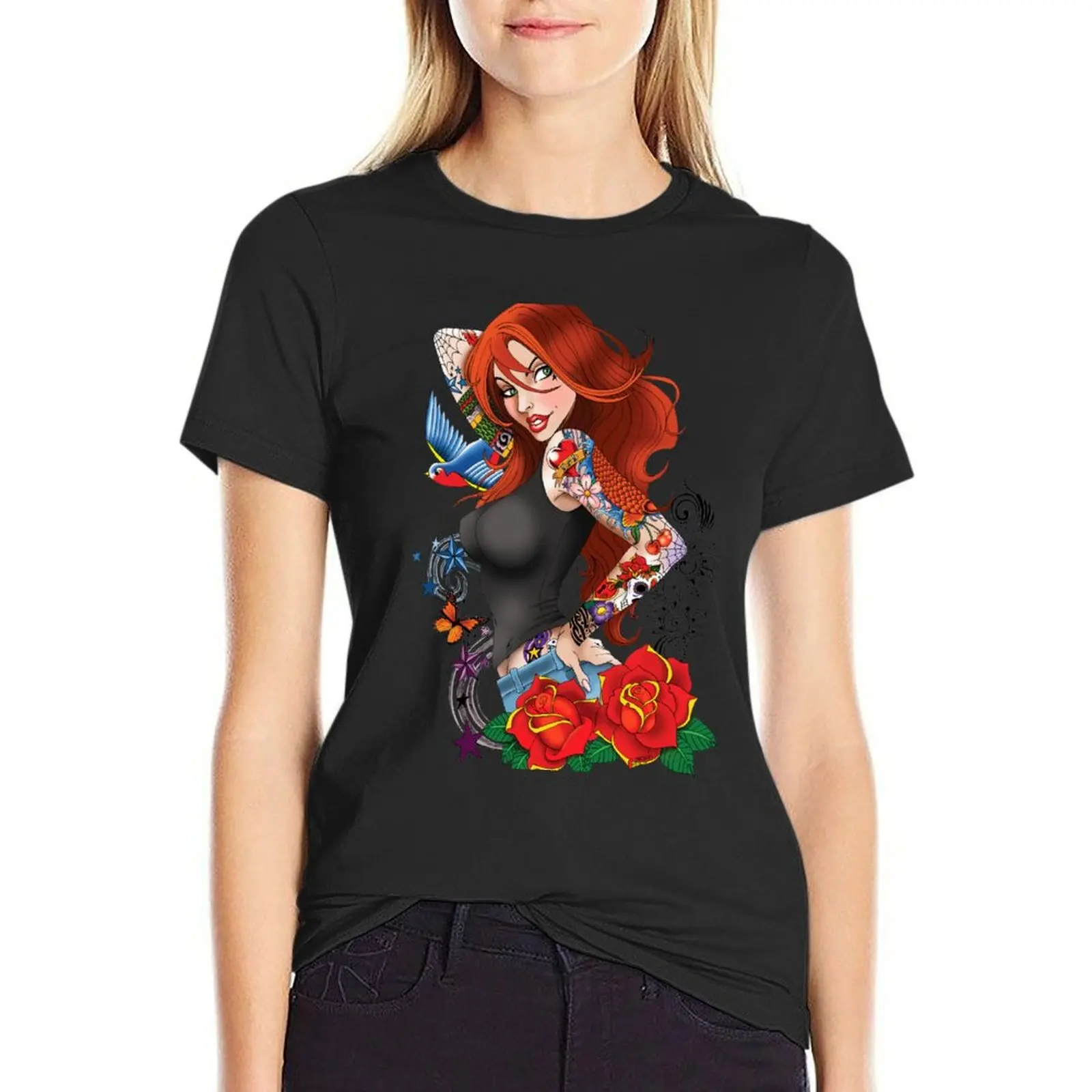

Tattoo Girl T-Shirt vintage clothes funny funnys t-shirt dress for Women plus size sexy