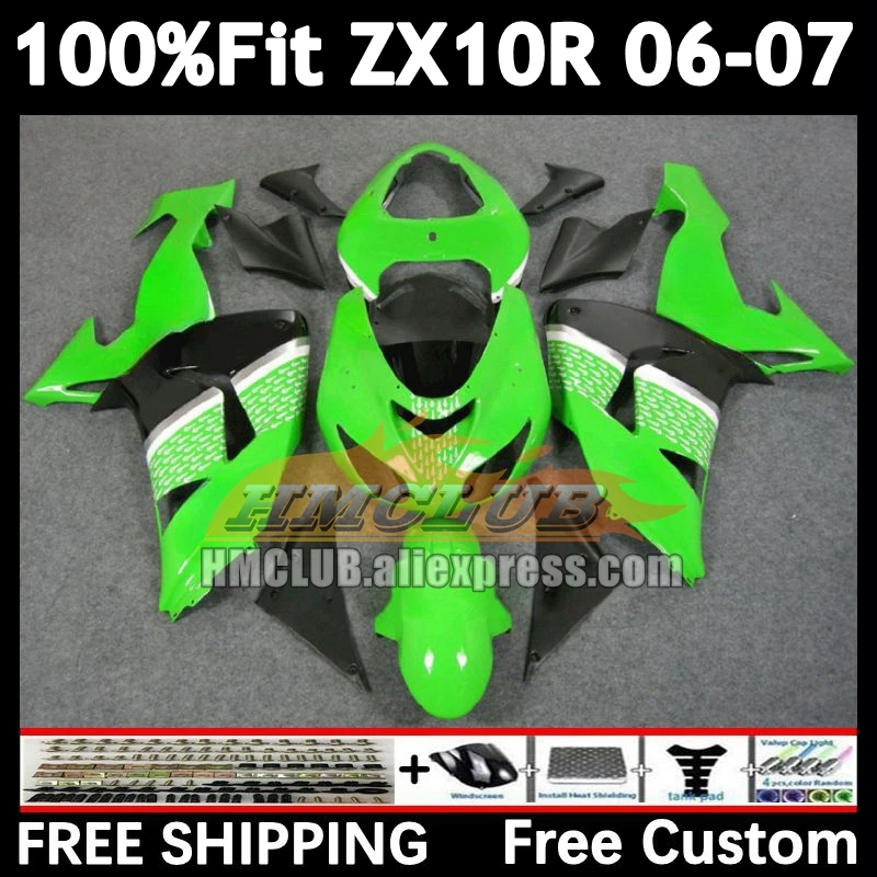 Injection Body For KAWASAKI NINJA ZX-10R ZX 1000 CC green balck 10R 10 R 168No.11 ZX1000CC 1000CC ZX10R 06 07 2006 2007 Fairing