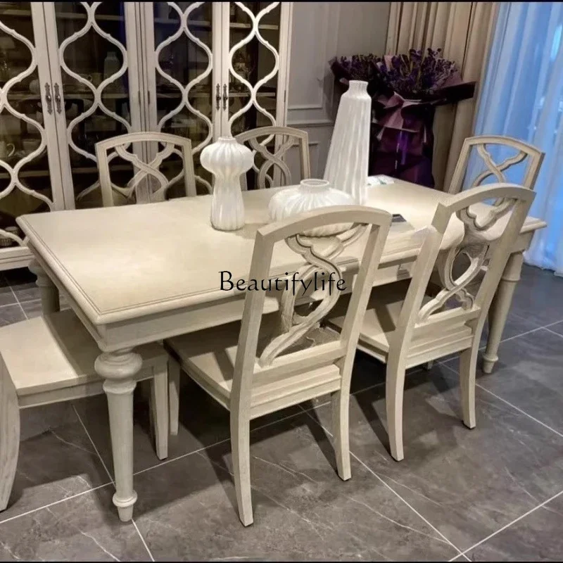 

ls 04North American home queen rectangular dining table French retro solid wood dining table dining chair