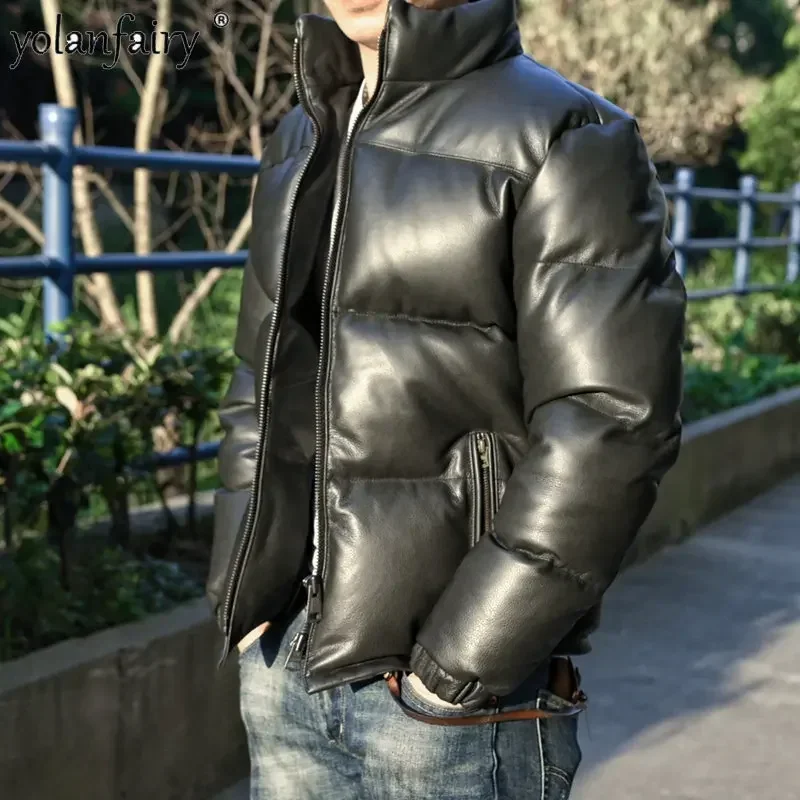 Men\'s Winter Jacket Genuine Leather Jacket Men Top Layer Cowhide Down Duck Down Jacket Male Leather Coat Thick Clothes Jaquetas