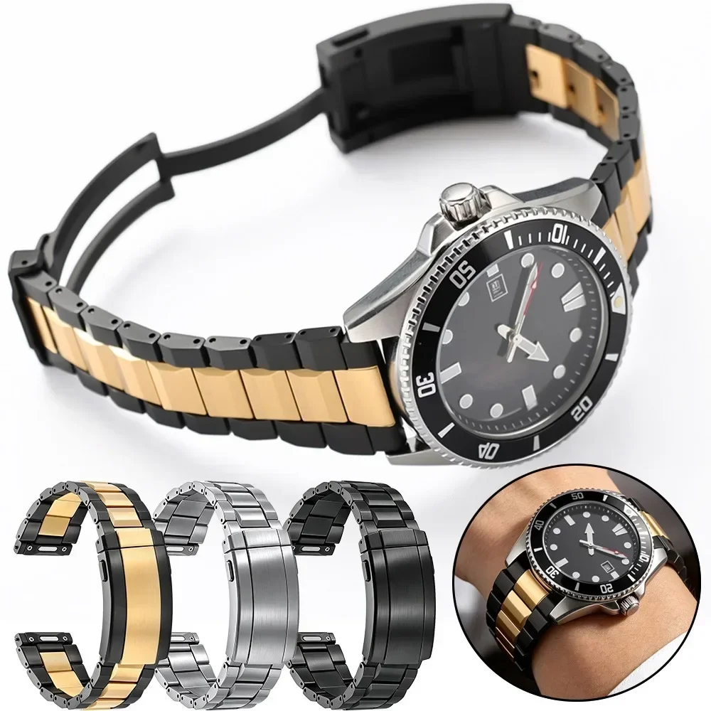 22mm Luxus Edelstahl-Titan-Uhrenarmband Zubehör Faltschließe Push-Fit Ersatzarmband Business-Armband