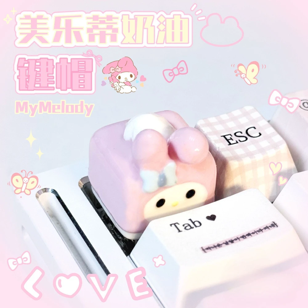 

Kawaii My Melody Keycaps Cream Cake Keycap 3D Sweet Dessert Sculpted Key for Mechanical Keyboard Cute Custom Artisan Keycap