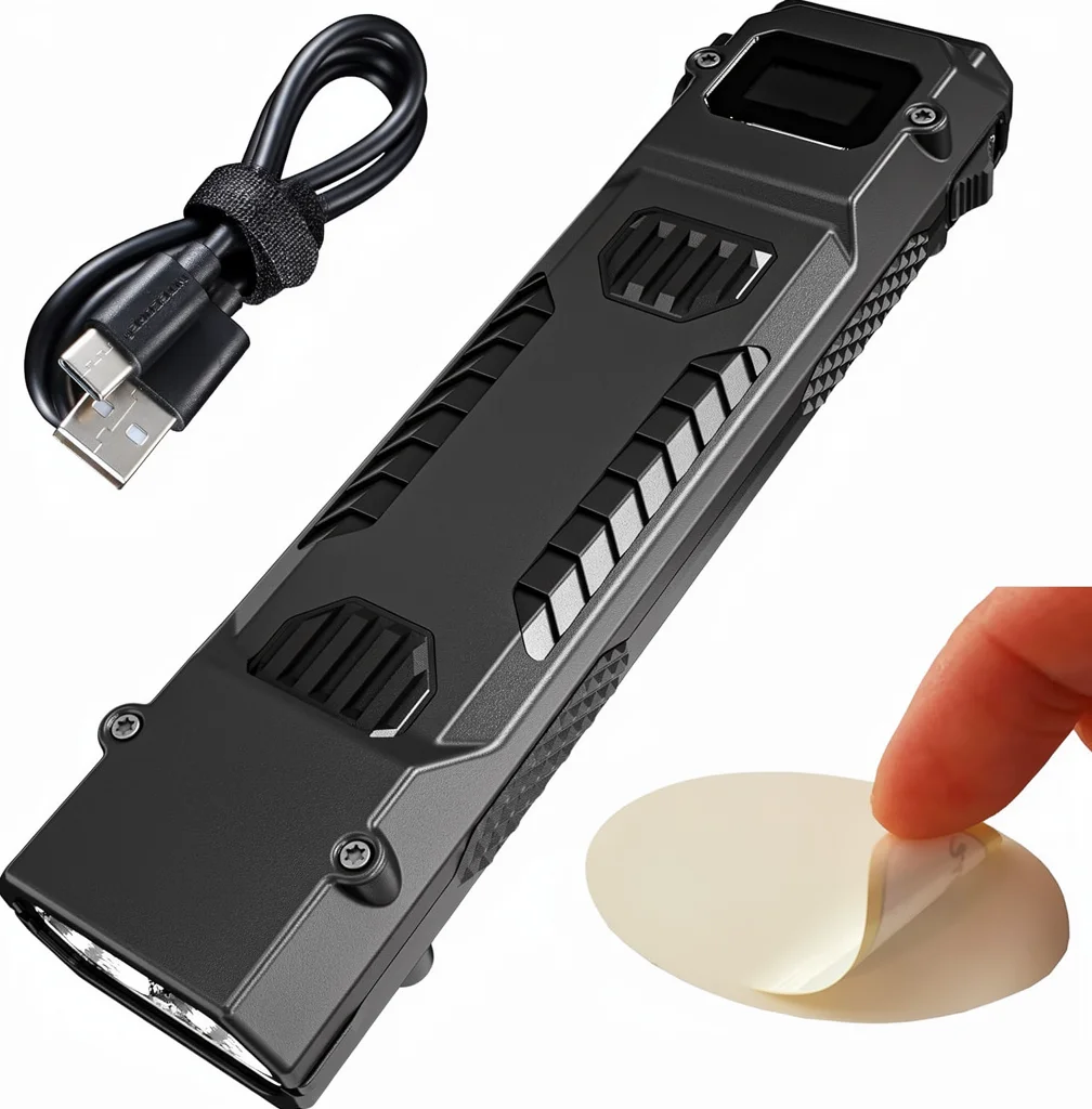 Tactical Flashlight Aluminum Alloy LED  Lumen USB-C Rechargeable Slim Flat Spotlight Portable Camping