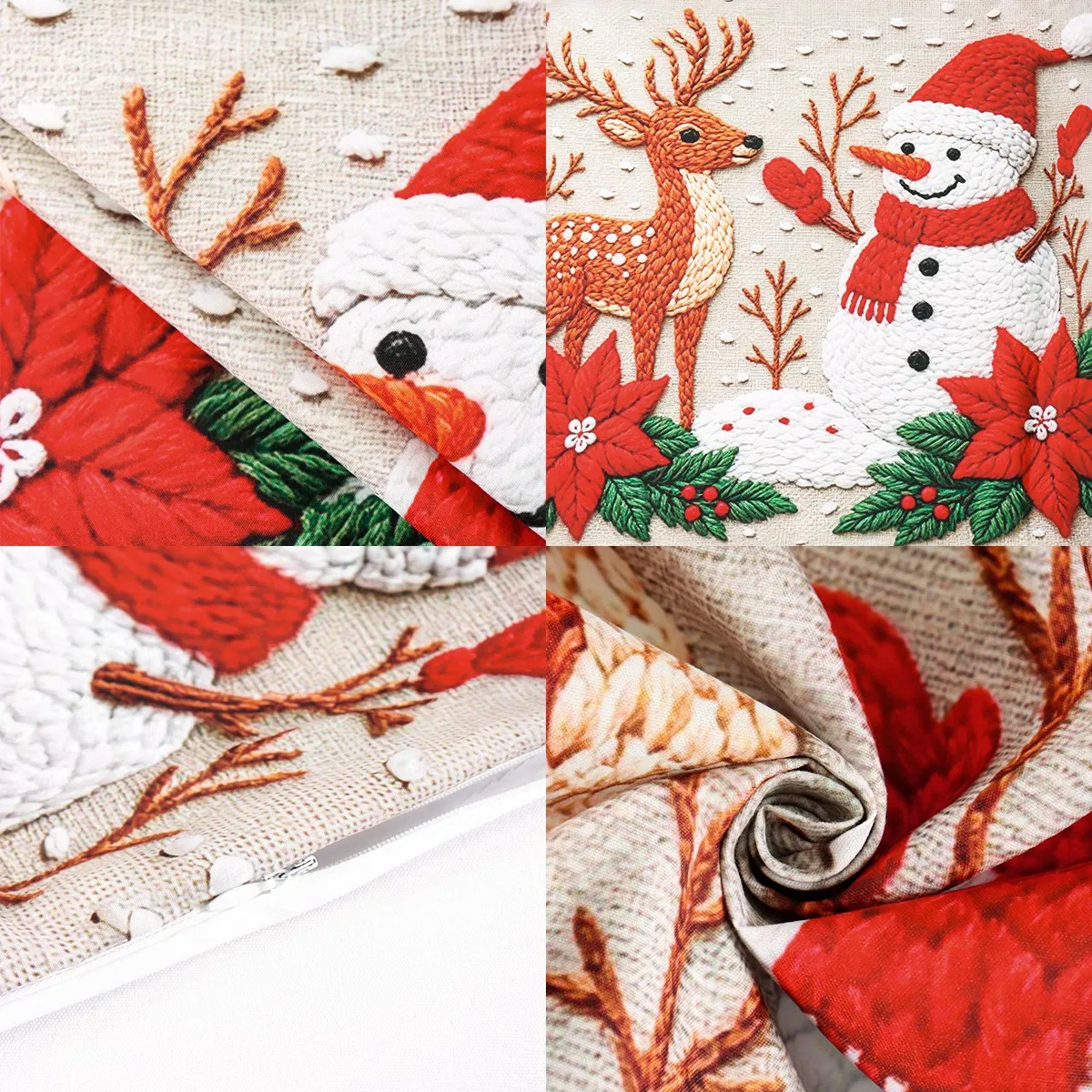 4 Stück Frohe Weihnachten Kissenbezüge Niedliche Schneemann-Kissenhüllen Weihnachtsdekoration für Zuhause Sofa Wohnzimmer Schlafzimmer 2026 – Detail 2