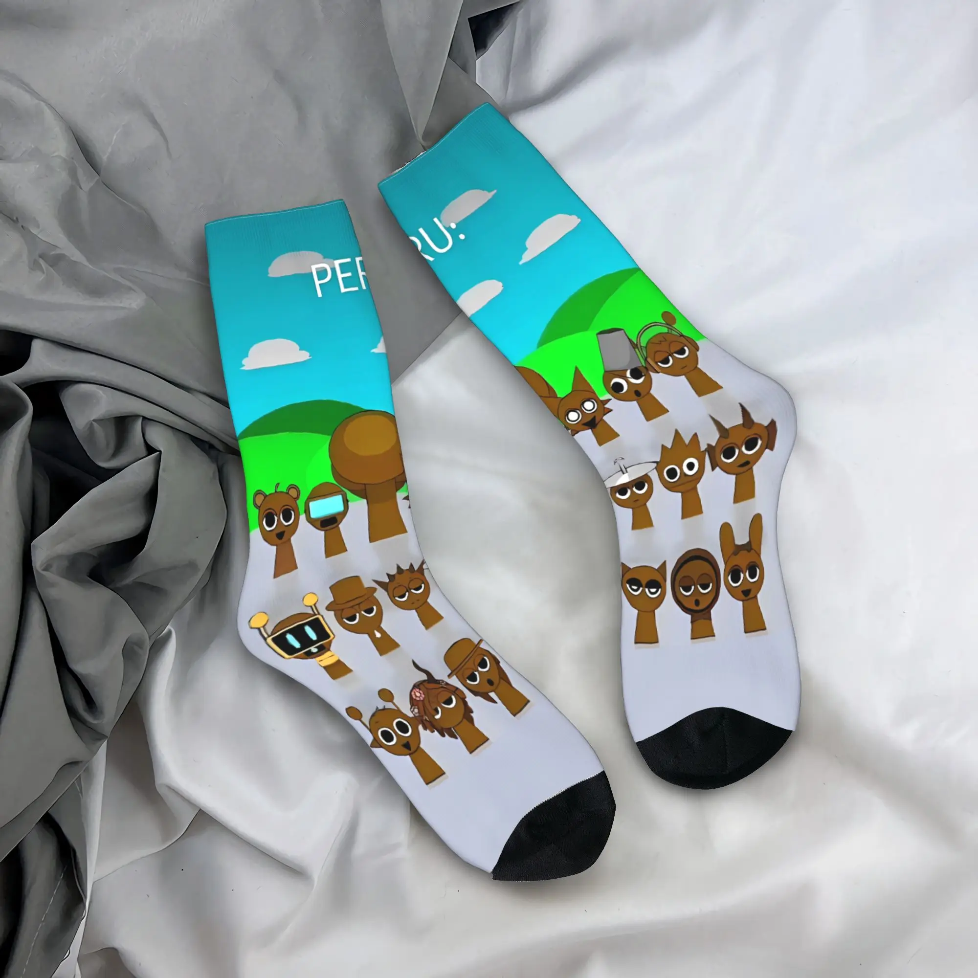 Sprunki Juego Medias de dibujos animados Calcetines divertidos gráficos Calcetines antideslizantes de invierno Adultos Hombres Calcetines suaves cálidos al aire libre