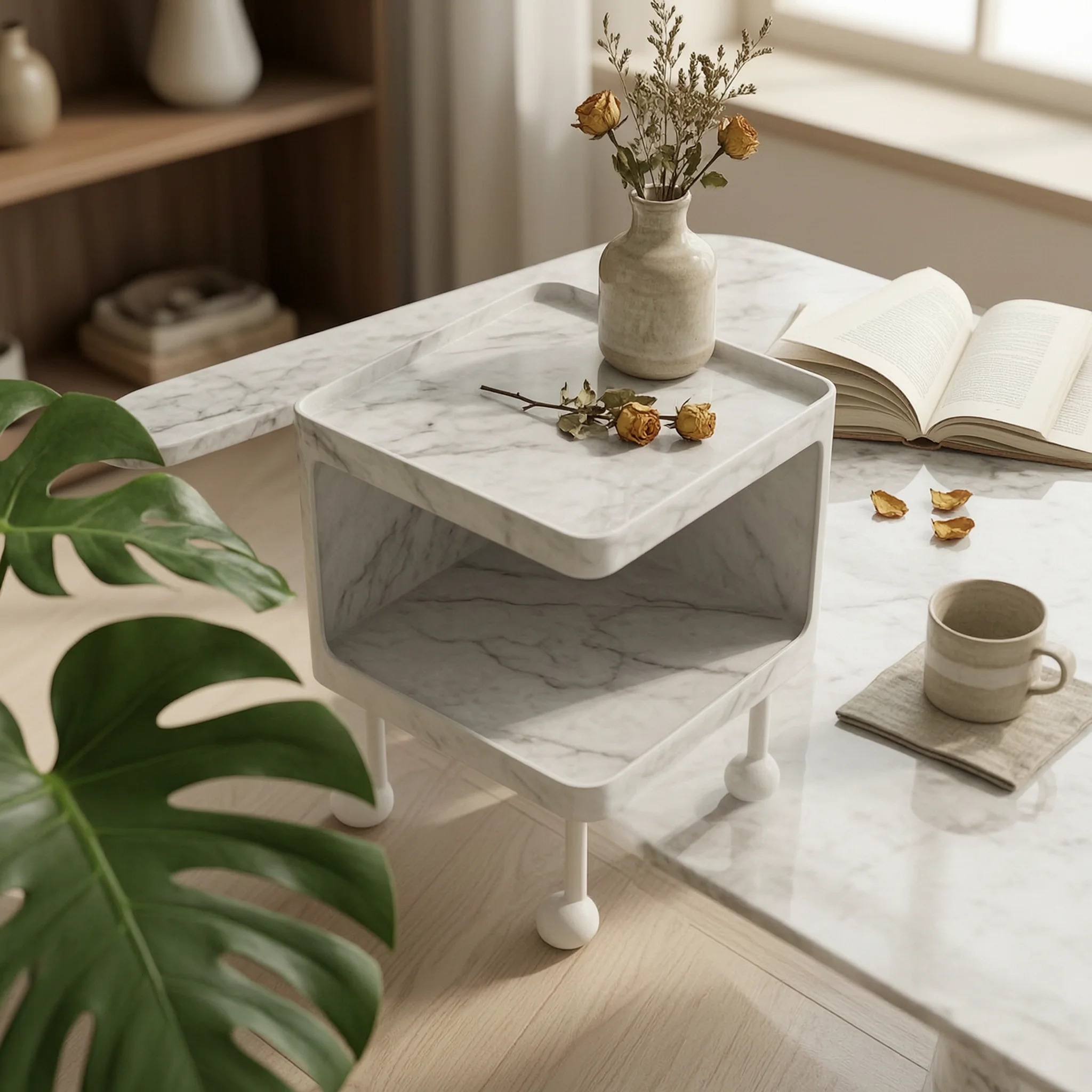 Nightstand with Light Modern Bedside Table with Shelf End Table with Open Shelf Ambient Furniture Cozy for Bedroom, Living Room