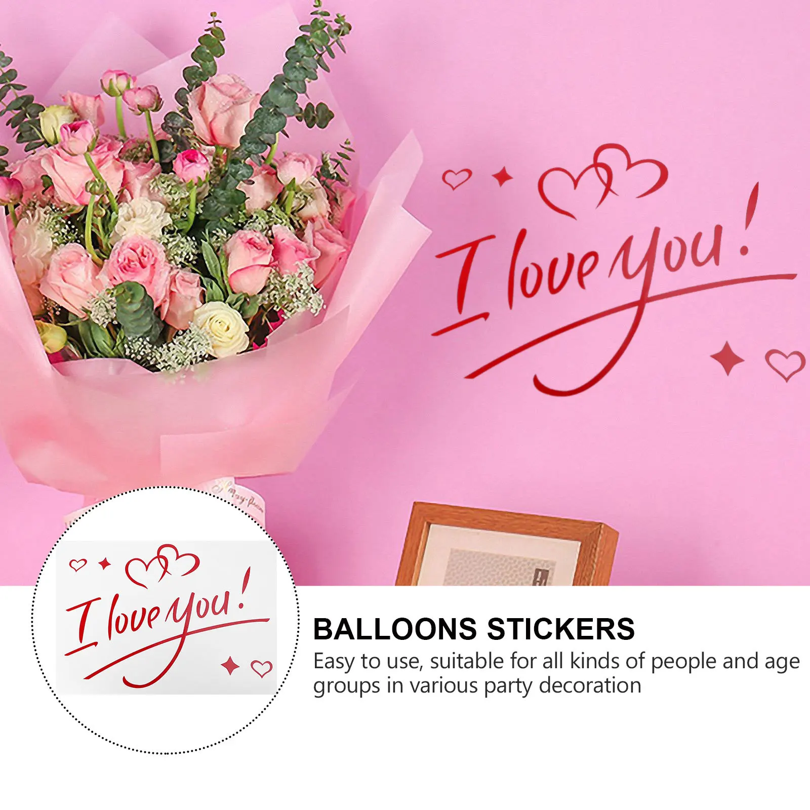 

5pcs Festival Balloon Decals Party Decoration Stickers Wedding Pvc Material Durable Glossy Colorful Balloon Paster Supply