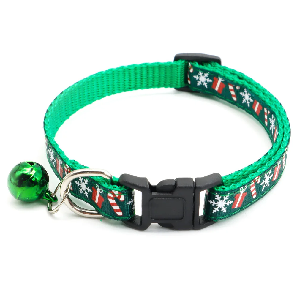 1PC Pet Collars Delicate Safety Casual Nylon Dog Collar With Bell Chrismas Neck Strap Fashion Adjustable Pet Cat Dog Collar