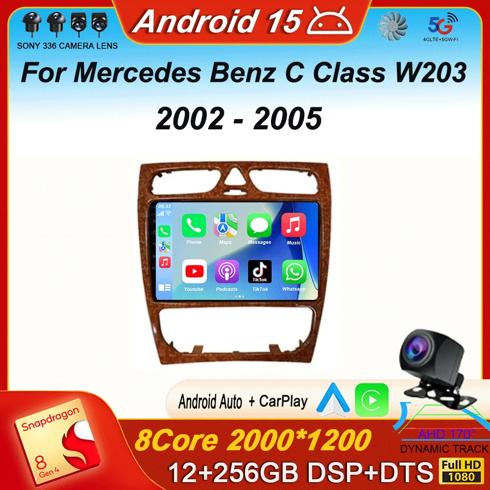 

9 Inch Navigation Radio For Mercedes Benz C Class W203 C200 C320 C350 CLK W209 2002 - 2005 Android 15 Multimedia Video Player
