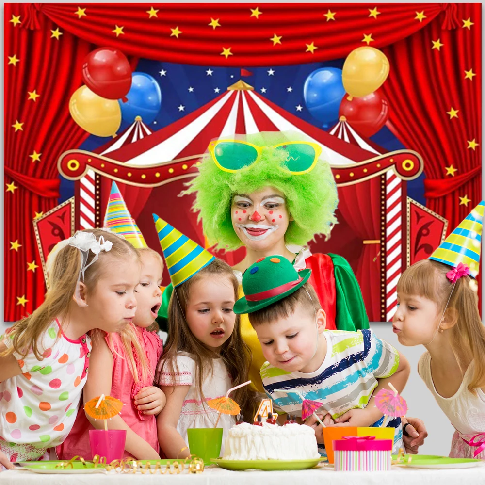 Telón de fondo de circo para fotografía, fiesta de cumpleaños, Baby Shower, globo, elefante, circo, Carnaval, retrato para niños