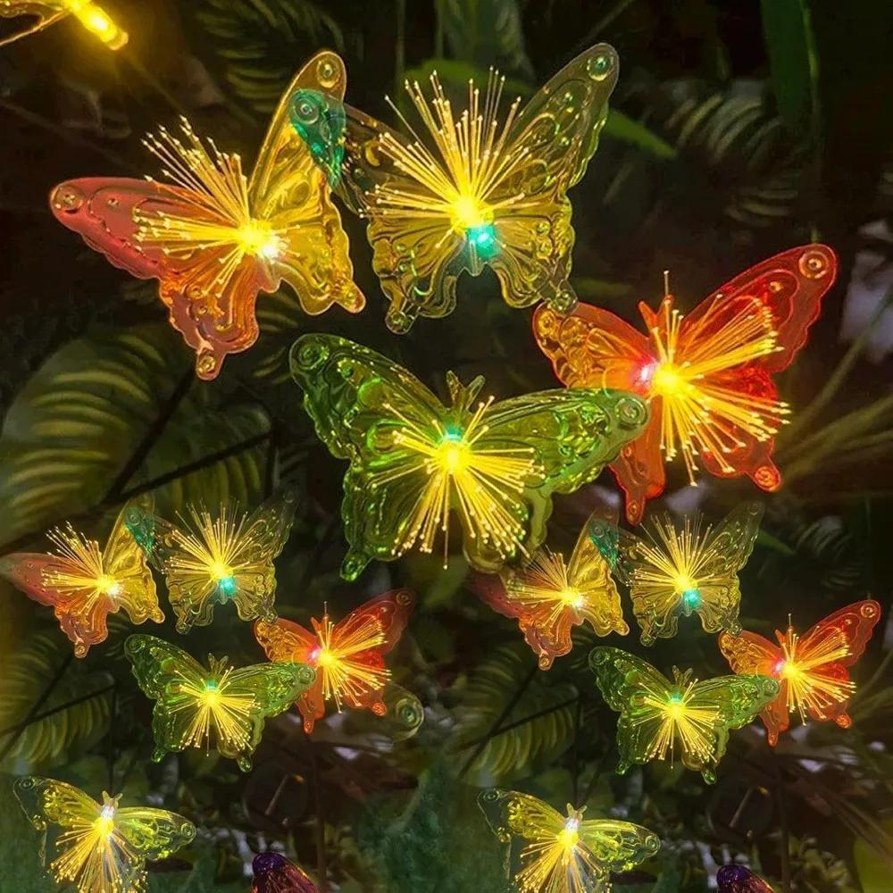 Solar Butterfly Fiber Optic Lights Waterproof Outdoor Garden Lawn Stake Lights for Yard Landscape Decor