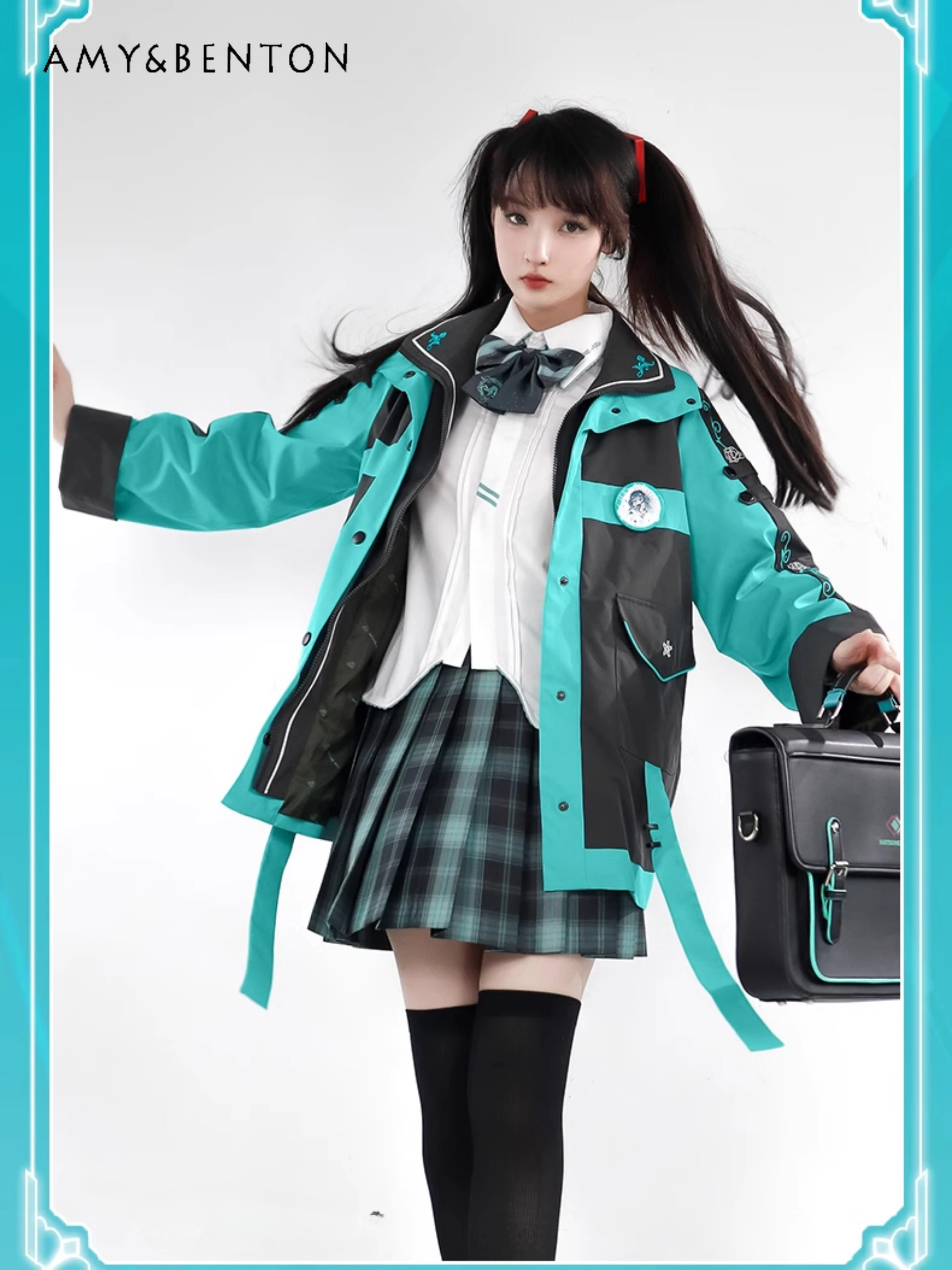 Japanese Kawaii Anime Jackets Spring Autumn Sweet Street Patchwork Subculture Oversized Jacket College Style Goth Coat Women