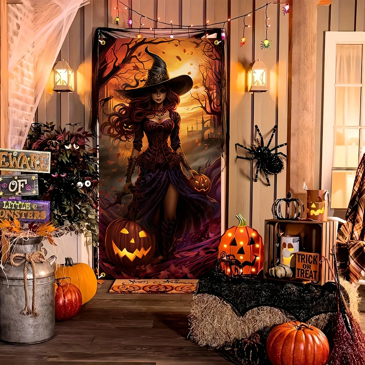 VIKAMA Halloween Witch Door Cover Decoration Tapestry Pumpkin