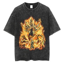 Hip Hop Anime Dragon Ball Washed Tshirt Japanese Graphic T Shirt Oversized Men Harajuku T-Shirt Loose Top Tees Cotton Black