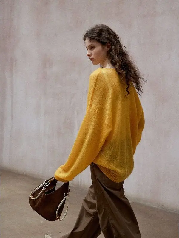 

l Вязаный шерстяной пуловер из пряжи September Hello Dstring M9672, цельный свитер средней длины Long Sve