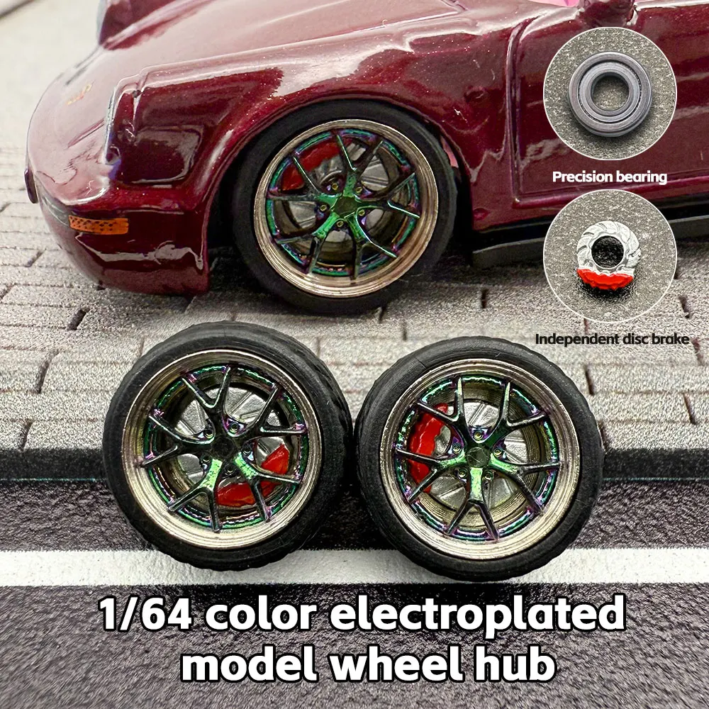 

1/64 Model Dynamic Bearing Chameleon Wheels with Rotary Disc Brake Calipers Metal Wheels Improved Eubber Tire Collection