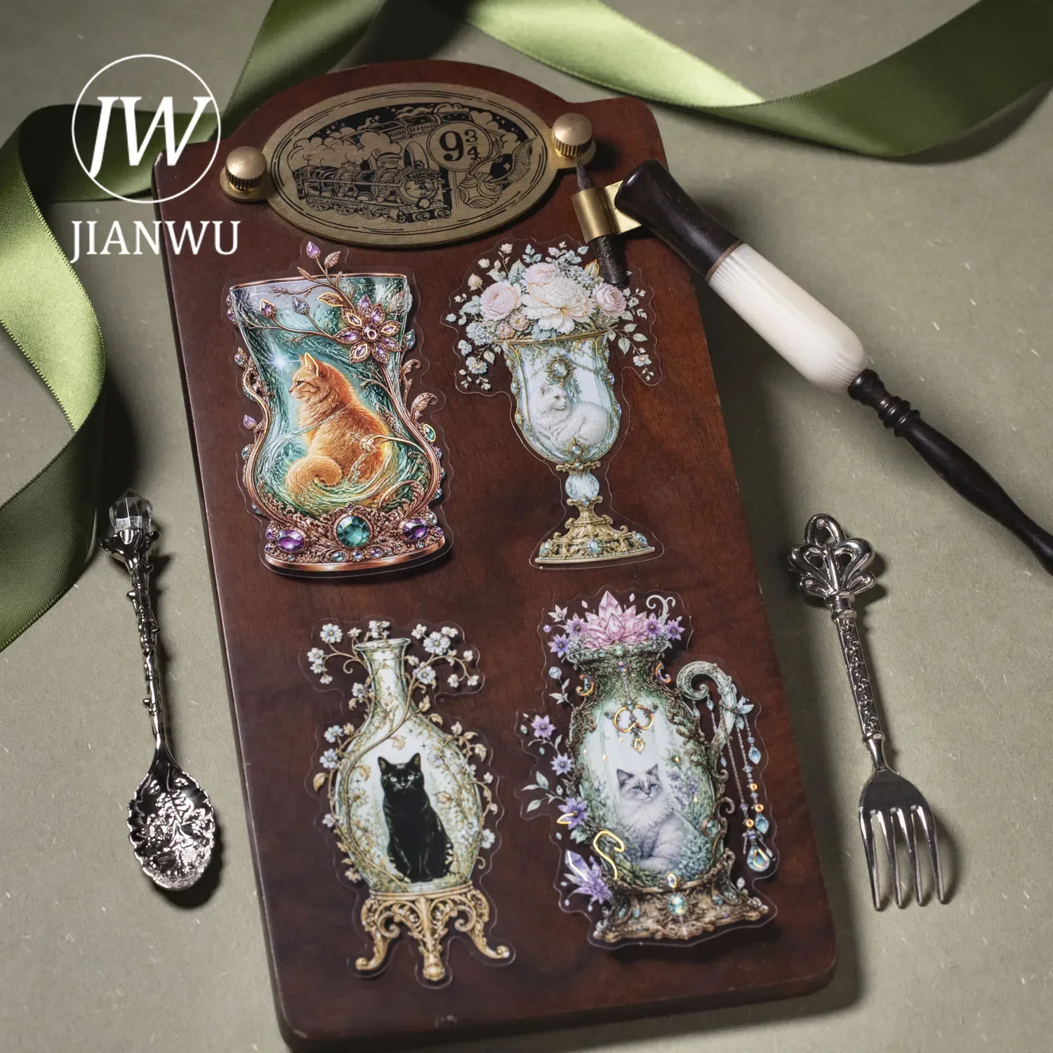 JIANWU Vintage Flower Cats Bottle Landscape Material Collage Scrapbooking PET Sticker Creative DIY Journal Stationery - view 3