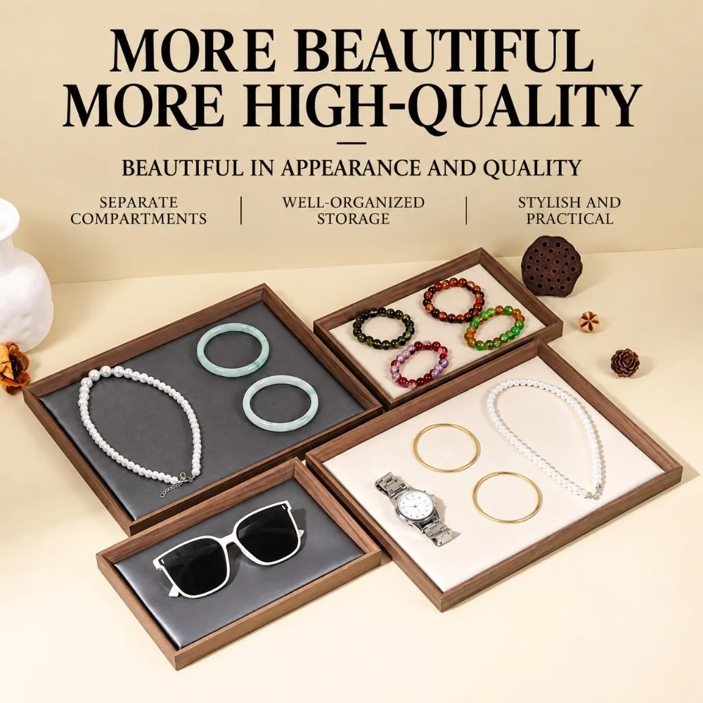 Elegant Black Walnut Display Tray Minimalist Design Wooden Jewelry Tray Sturdy and Stable Wood Grain Platter For Dressing Table