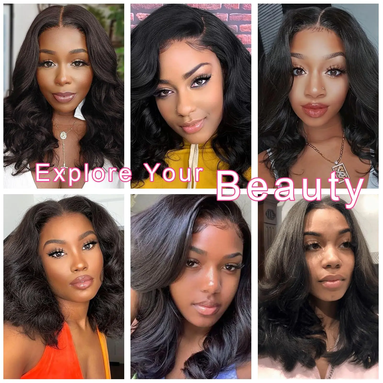 U Part Wig Body Wave Bob 250% Human Hair Wigs 8-16\