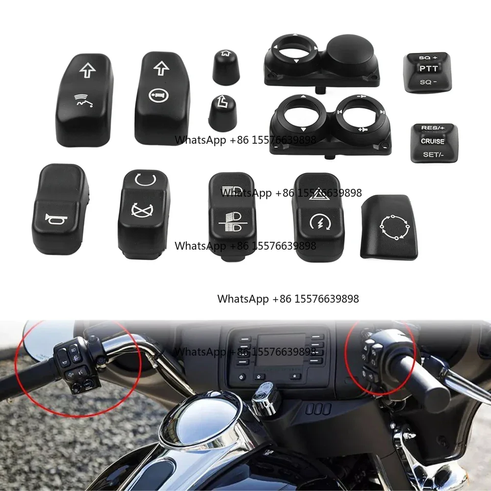 ZOCI-FOR Motorcycle ABS Hand Control Menu Cover Switch Housing Button Cap 13Pcs/Set For Harley Touring FLHTC FLHX 2014-up Black