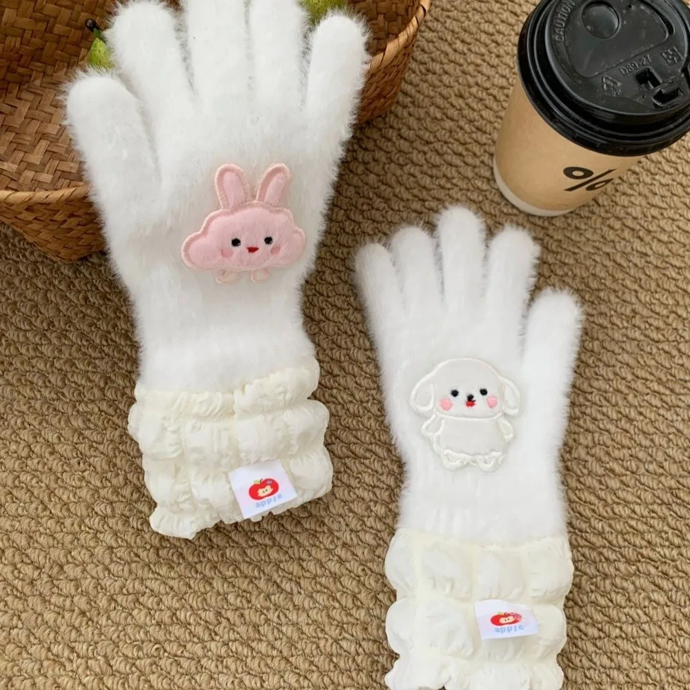 Polyester Touch Screen Gloves Star Bear Patch Design Thick Full Finger Gloves One Tip Warm Cycling Gloves Outdoor Cycling