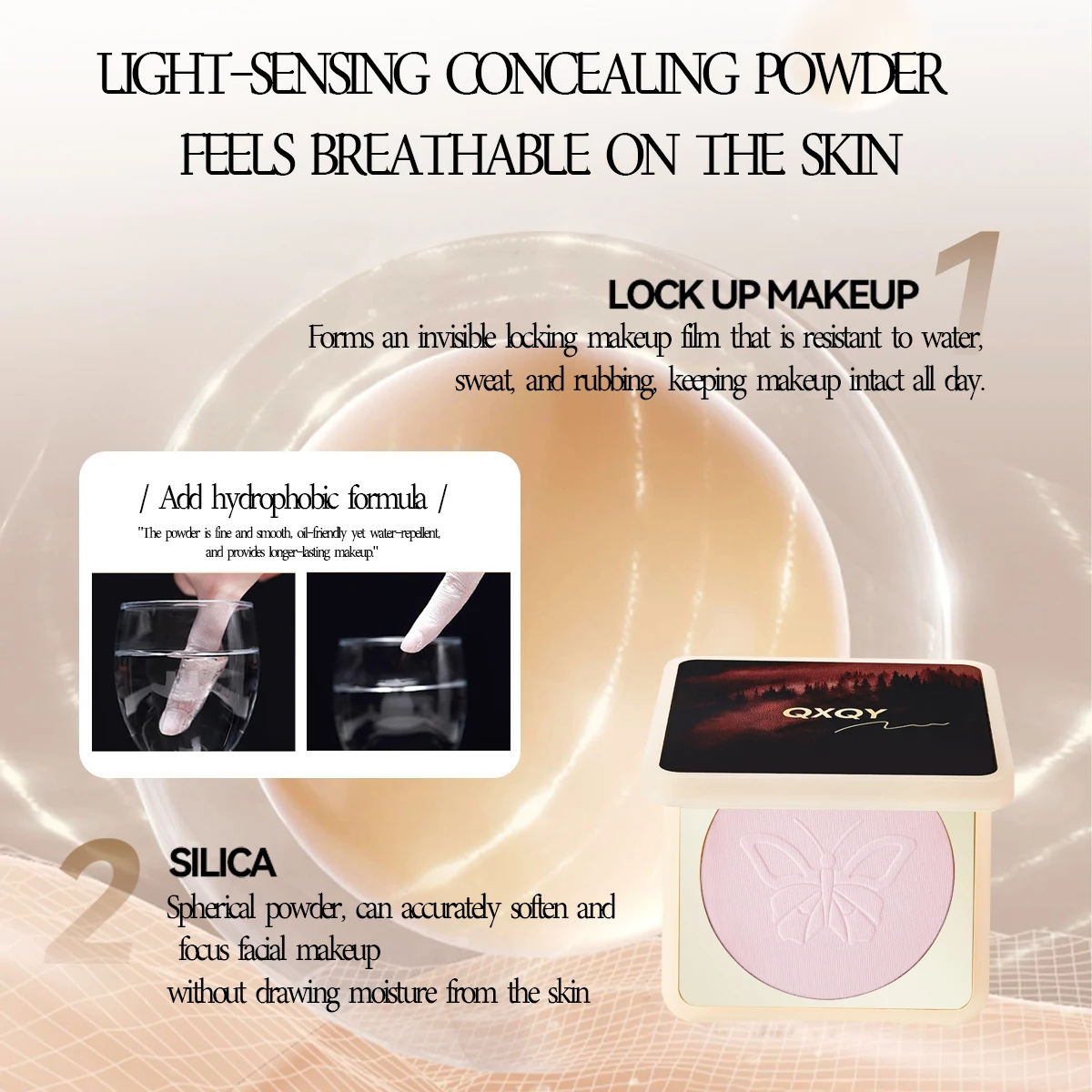 QXQY Oil Control Soft Focus Pressed Powder Matte Compact Lasting No Cakey Full Coverage Concealer Face Tightening Makeup