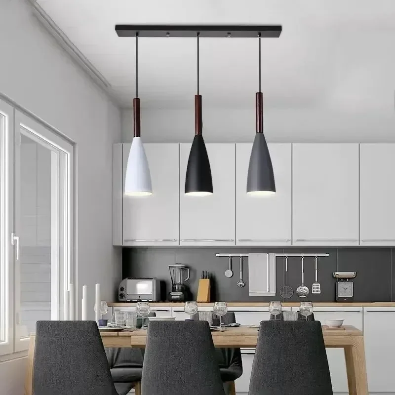 Nordic Modern Minimalist Black White and Grey Macaron Three-head Iron Wrought Chandelier Restaurant Personality Light