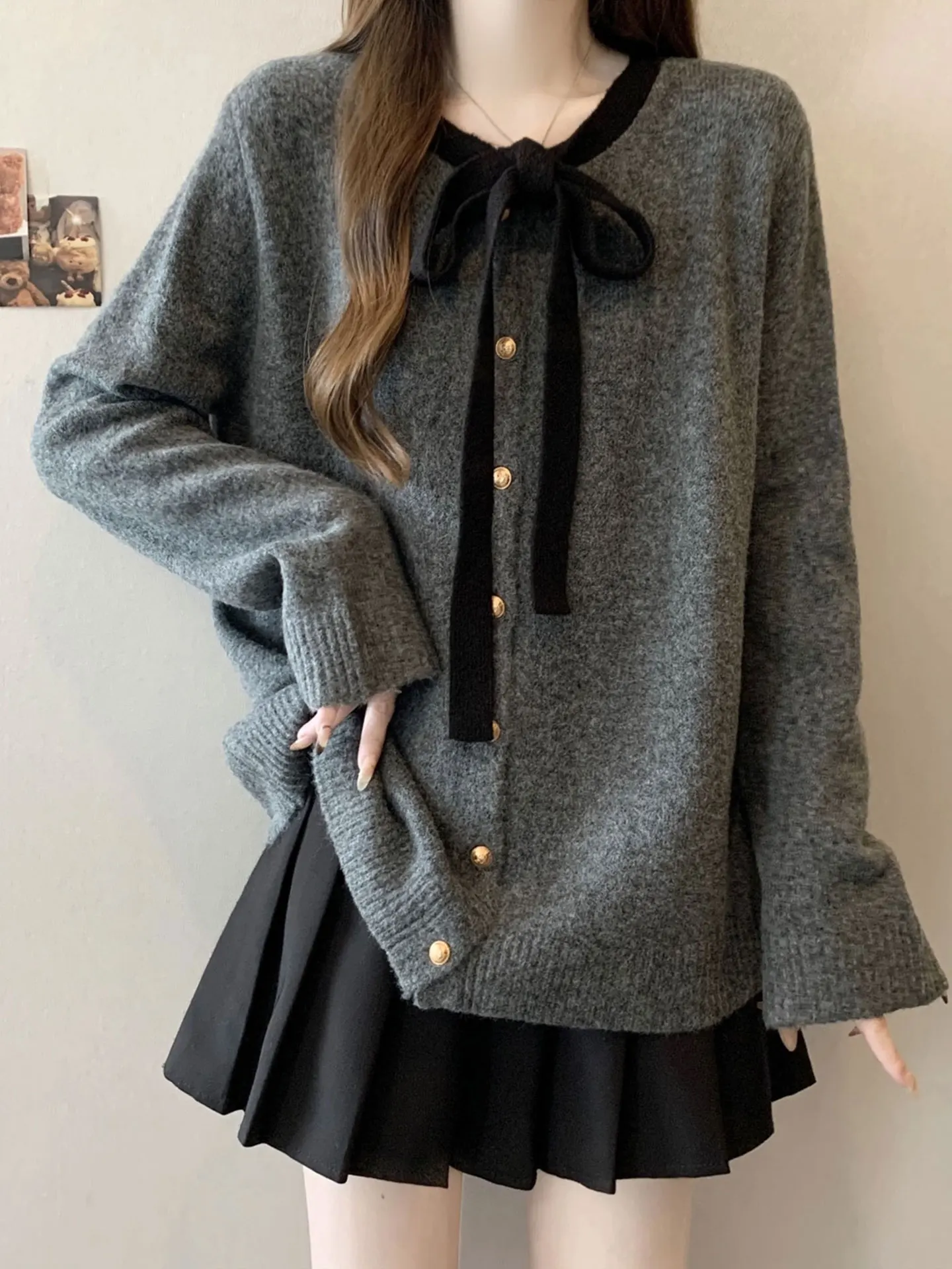 

Ay Long Sve вязаный открытый кардиган, свитер, женский осенне-зимний свободный топ для похудения, закрывающий живот, большие размеры, мода