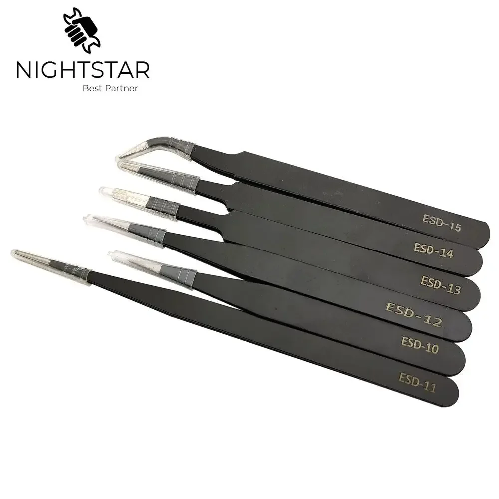Juego de pinzas de precisión antiestáticas, pinzas ESD de acero inoxidable, herramienta de soldadura de reparación electrónica para pestañas de belleza
