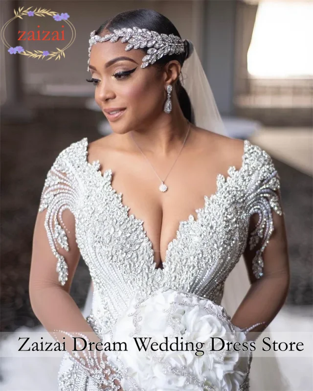 Customized Luxury Heavy Crystals Beading Mermaid Wedding Dress Tulle Tiered Layers Plus Size Bridal Gowns Amanda Novias Official